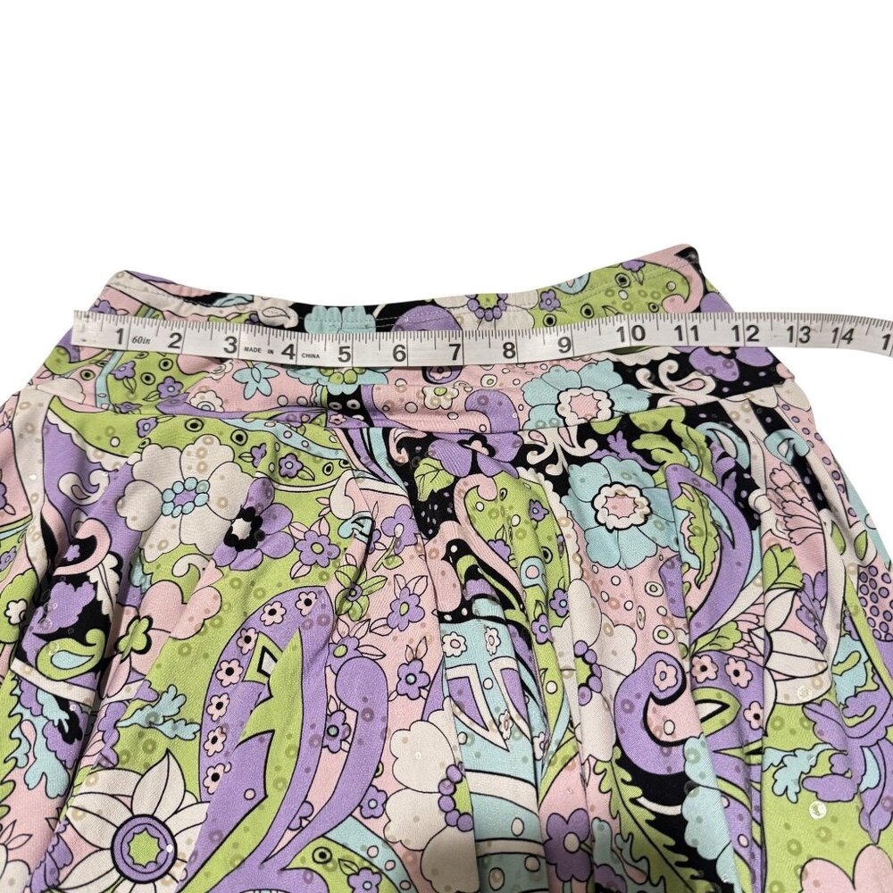Vintage Plum Skirt Womens Multicolor Paisley Floral Flare Sequins Mini Size 12 S - Picture 4 of 6